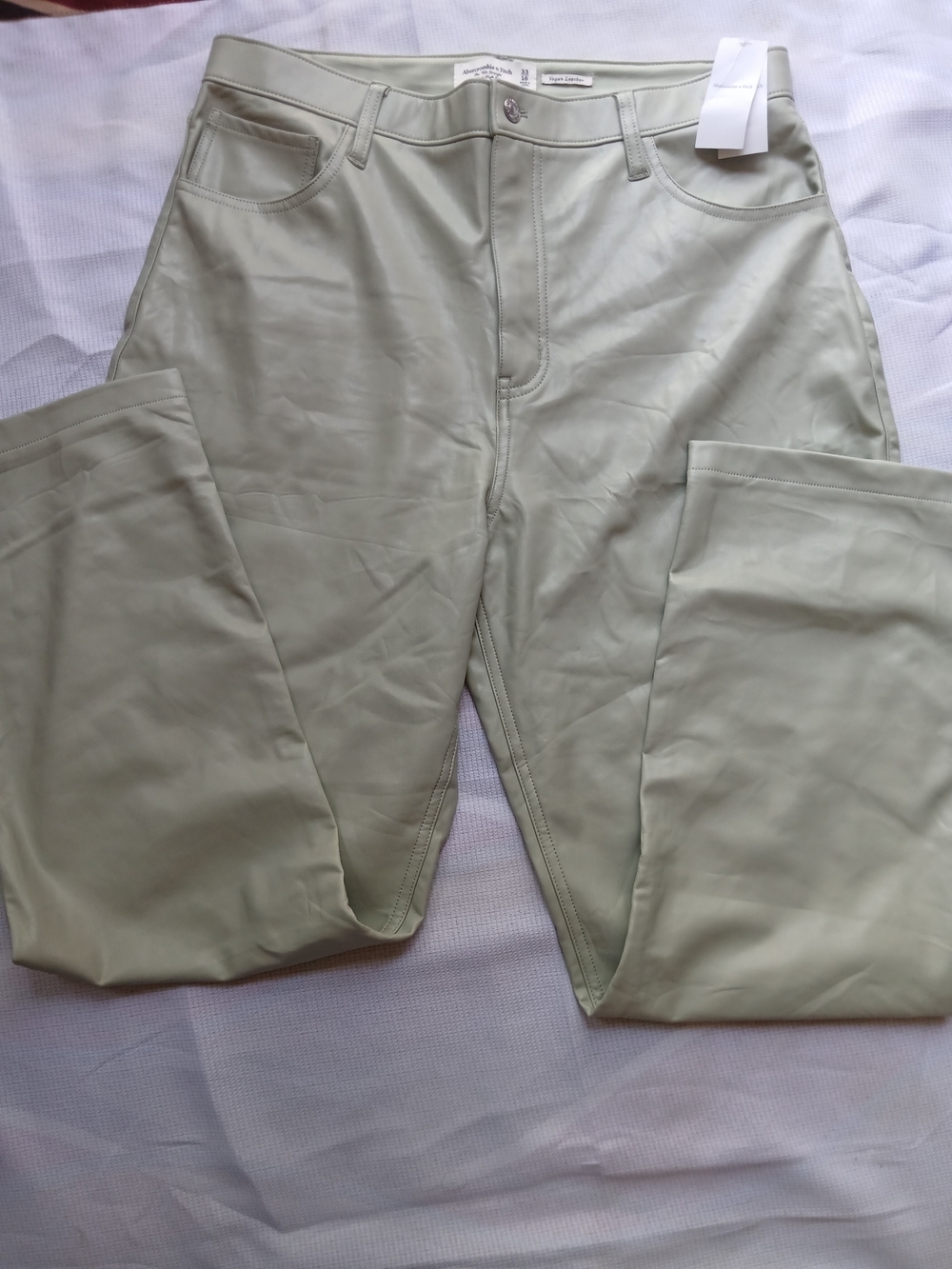 Abercrombie & Fitch Light Beige Leather-Look Pants - Picture 3 of 5